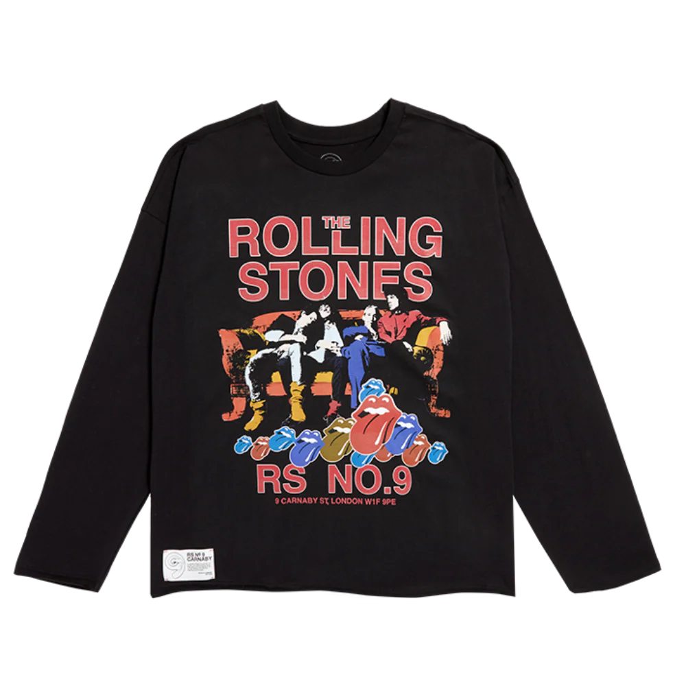 Band Couch Photo Black Raw Hem Longlseeve T-Shirt