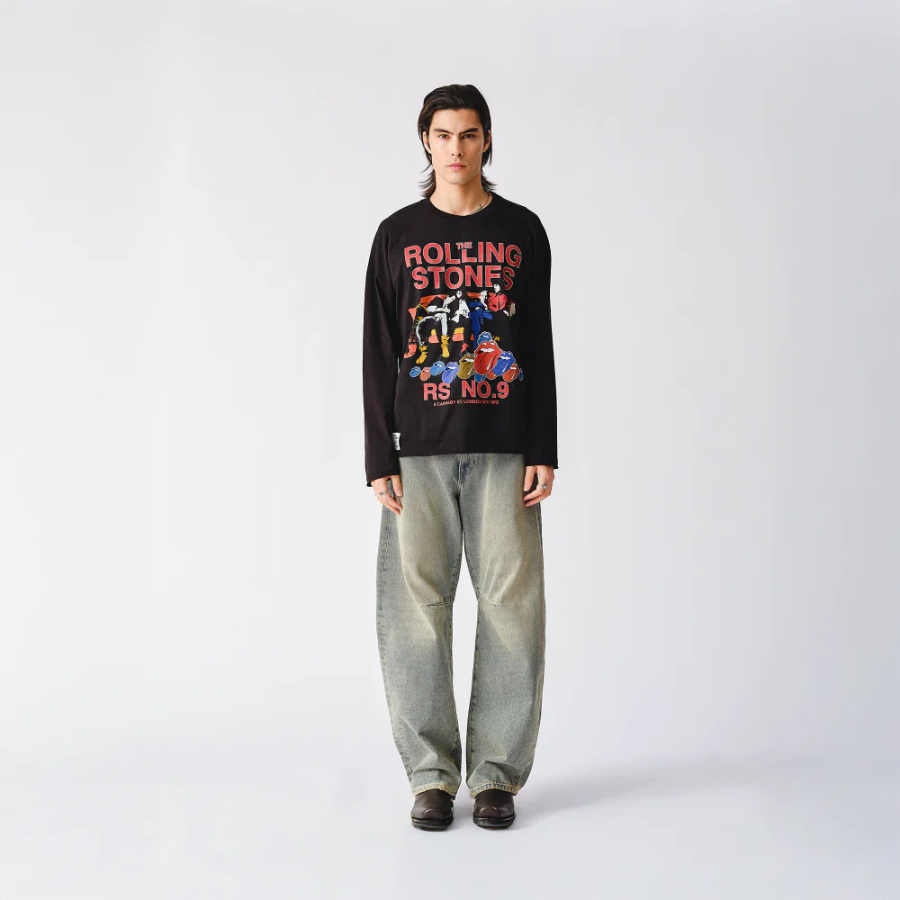 Band Couch Photo Black Raw Hem Longlseeve T-Shirt - Image 2