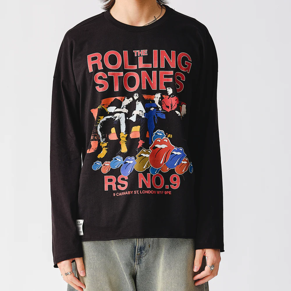 Band Couch Photo Black Raw Hem Longlseeve T-Shirt - Image 4