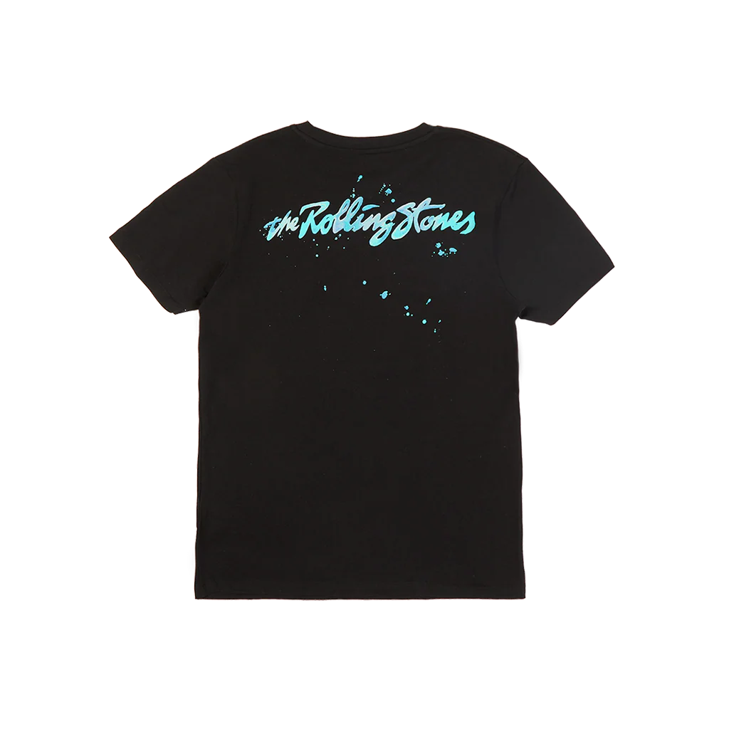 Black Paint Splatter Tongue Logo Graphic Print T-Shirt - Image 2