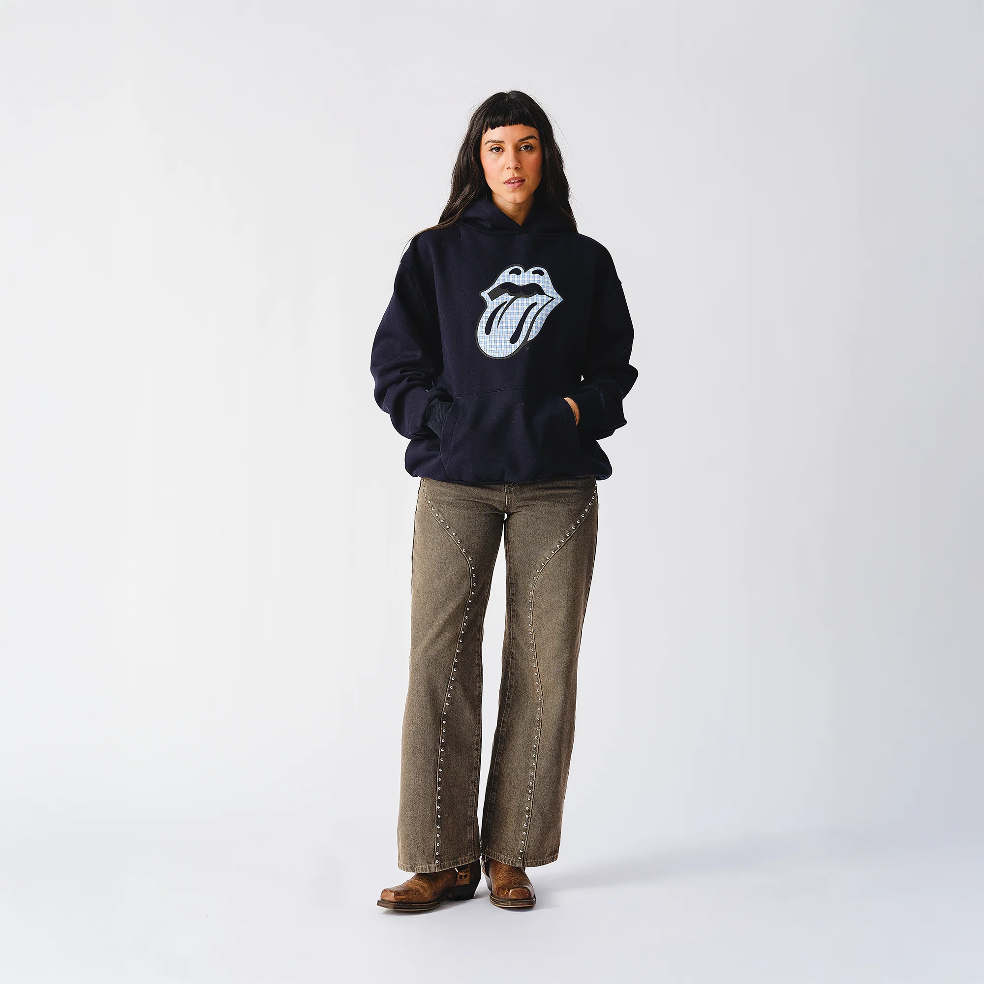 Classic The Rolling Stones Cursive Navy Pullover Hoodie - Image 2