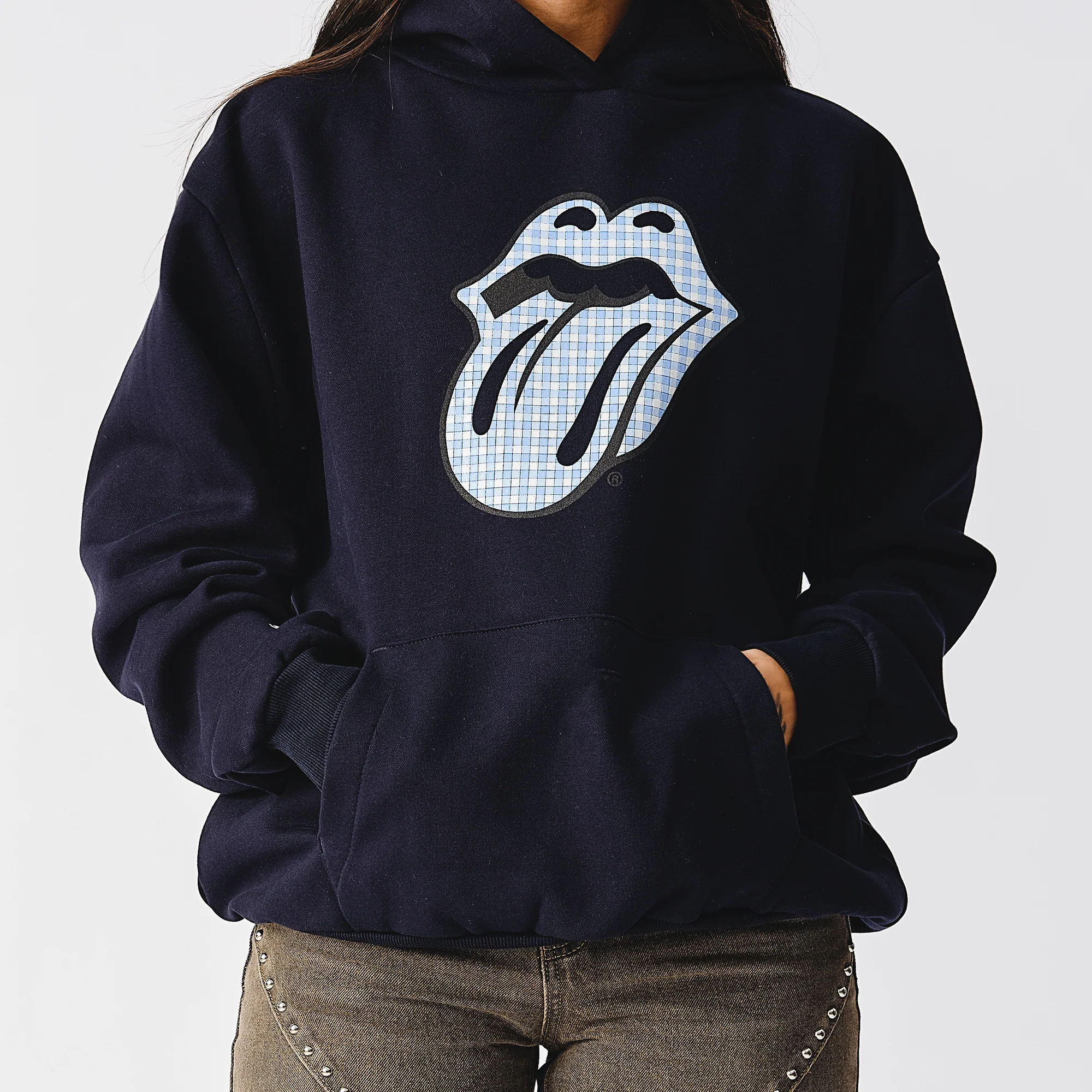 Classic The Rolling Stones Cursive Navy Pullover Hoodie - Image 4