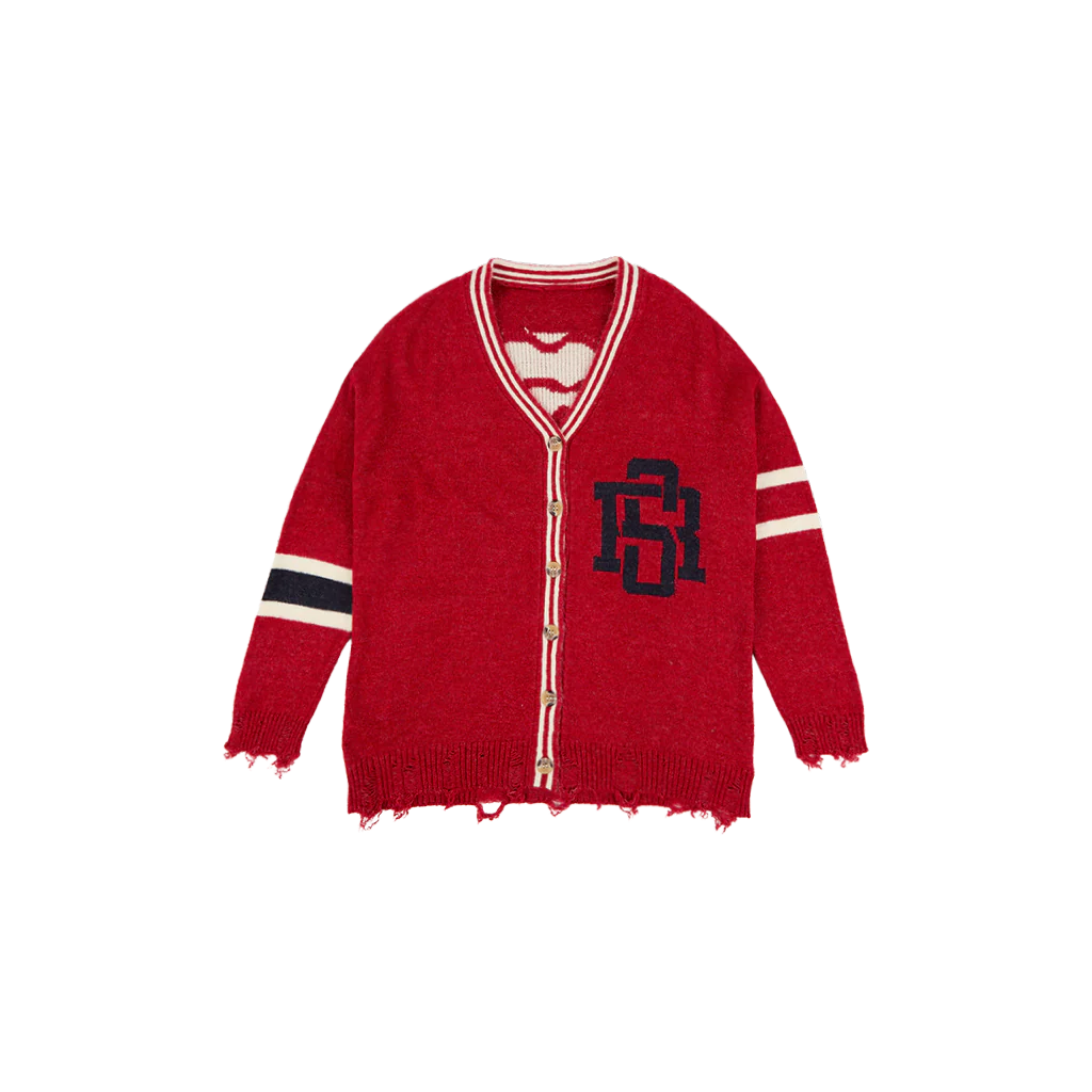 Distressed Red Varsity Cardigan
