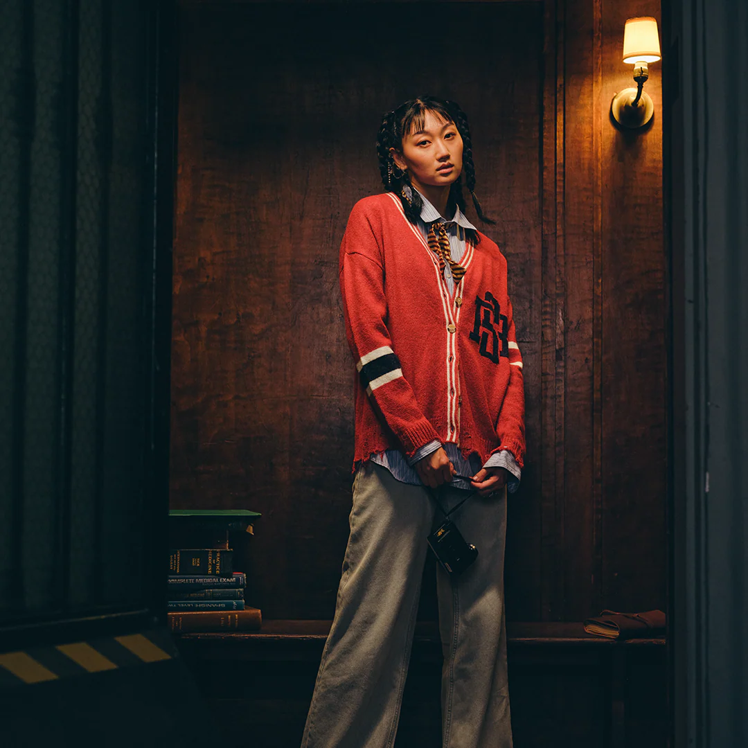Distressed Red Varsity Cardigan - Image 2