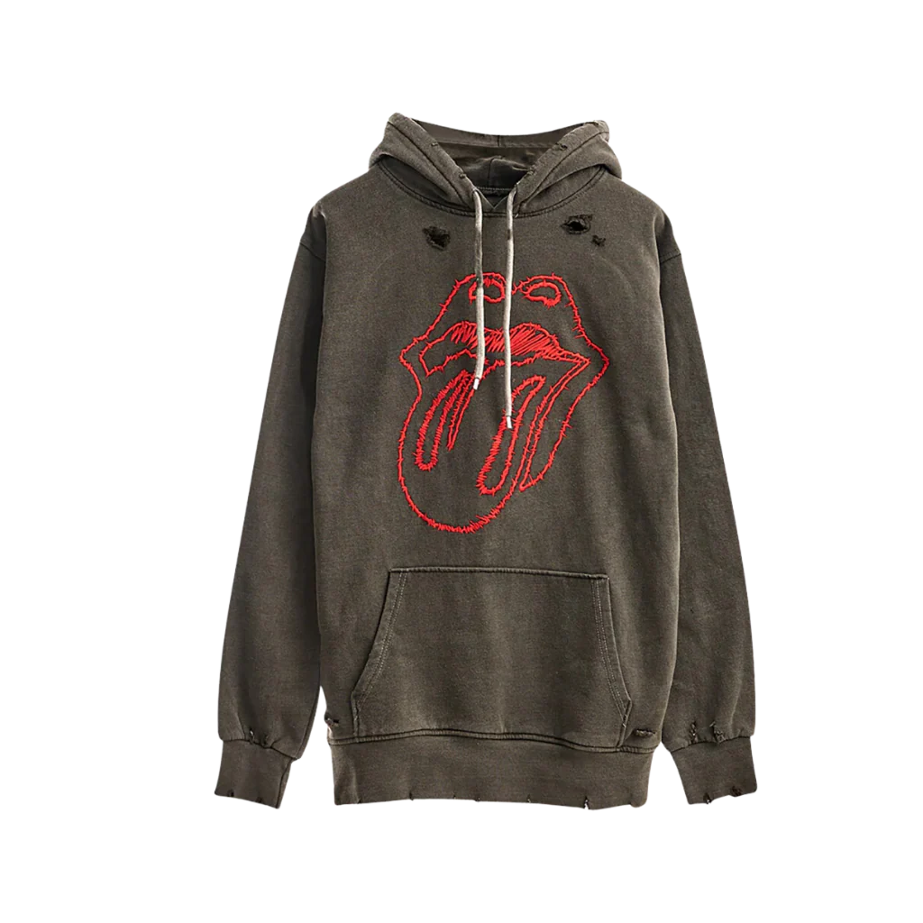 No. 9 Embroidered Sketch Tongue Distressed Hoodie