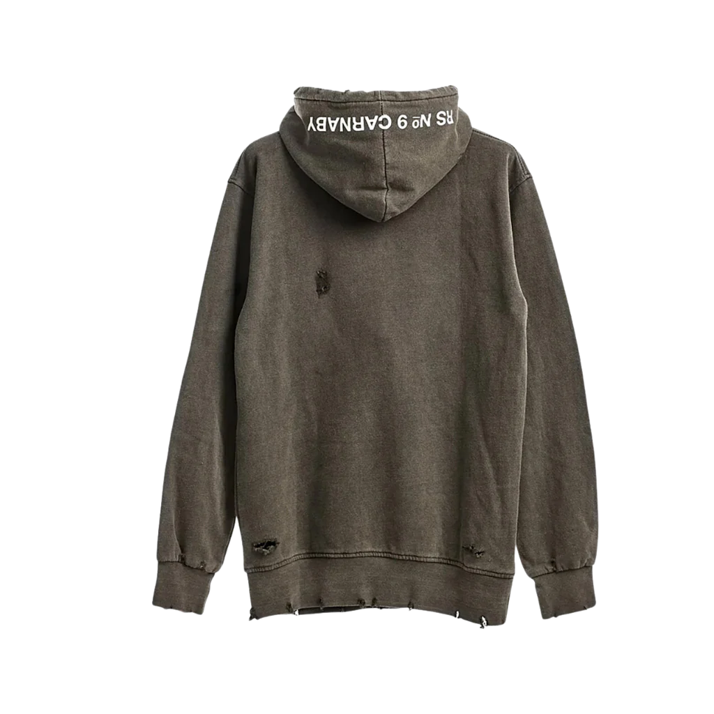 No. 9 Embroidered Sketch Tongue Distressed Hoodie - Image 2