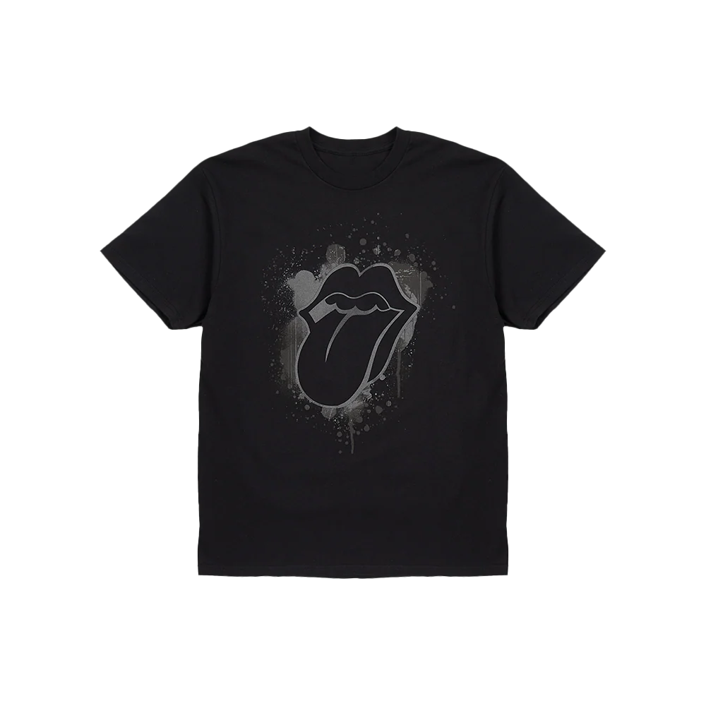 Paint It Black Reflective Tonal Splatter Tongue Print T-Shirt