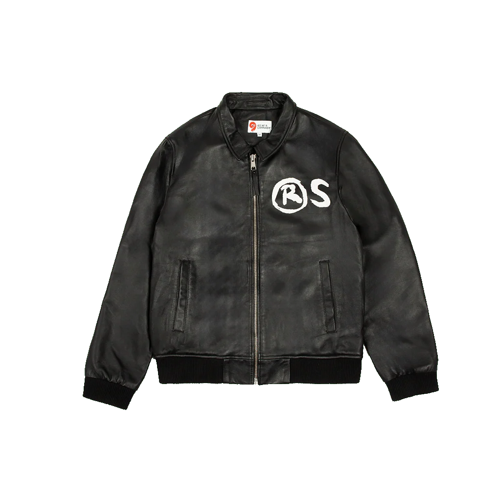 Paint Print Leather Zip Up Jacket