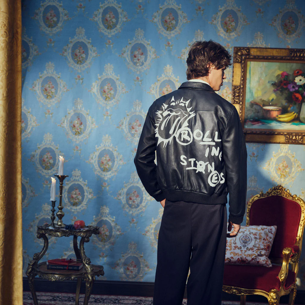 Paint Print Leather Zip Up Jacket - Image 2