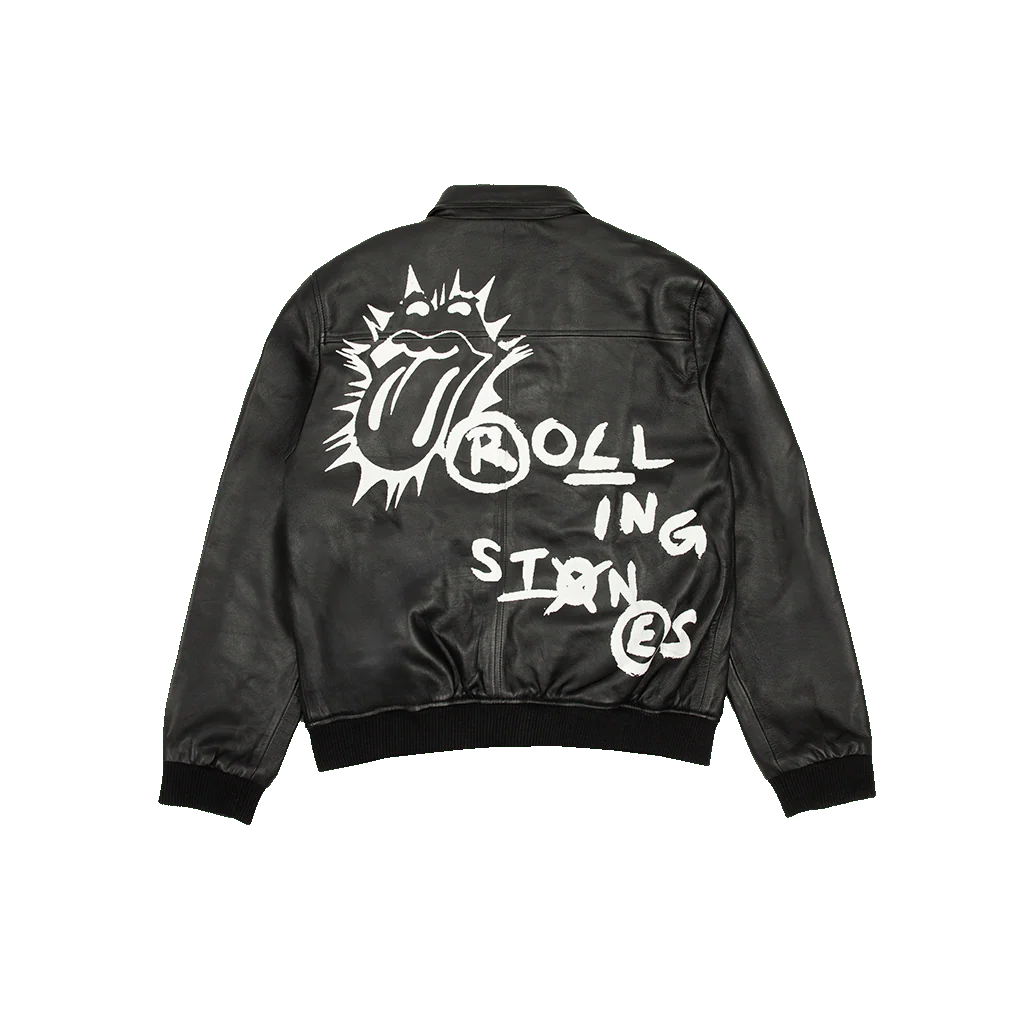 Paint Print Leather Zip Up Jacket - Image 3