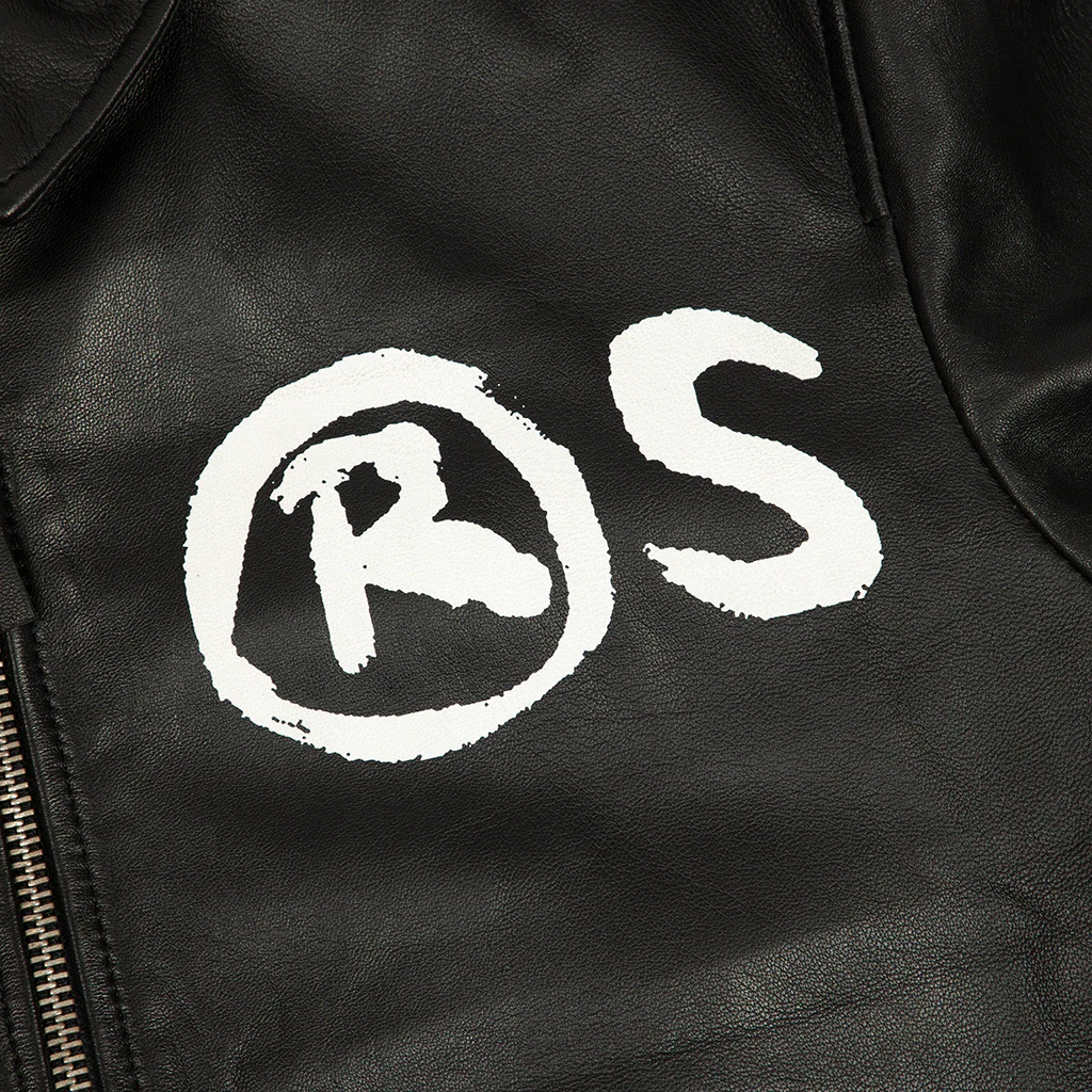 Paint Print Leather Zip Up Jacket - Image 4