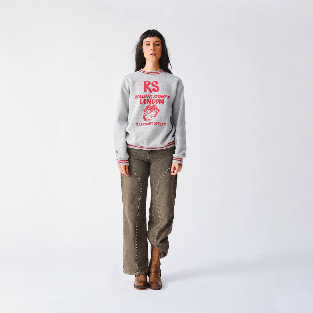 Retro Contrast Rib RS London Grey Crewneck Sweater - Image 2
