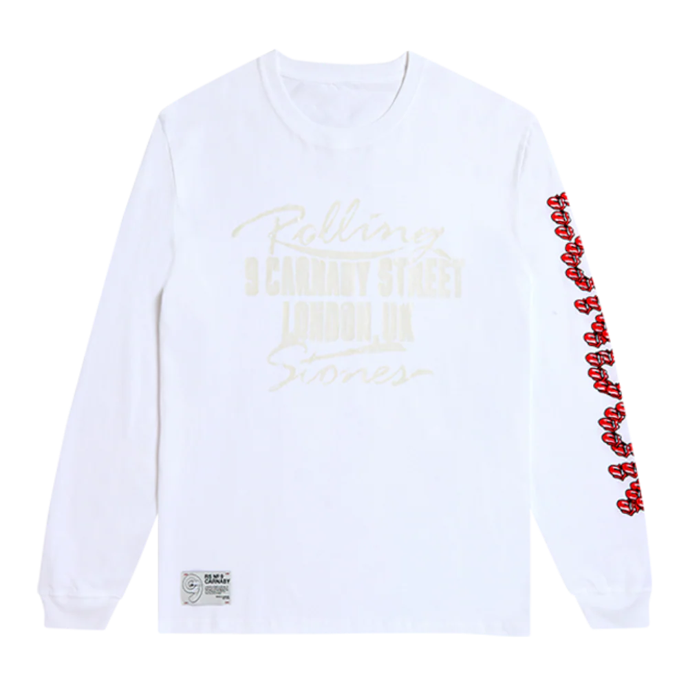 Rolling Stones Tonal 3D Print White Longsleeve T-Shirt