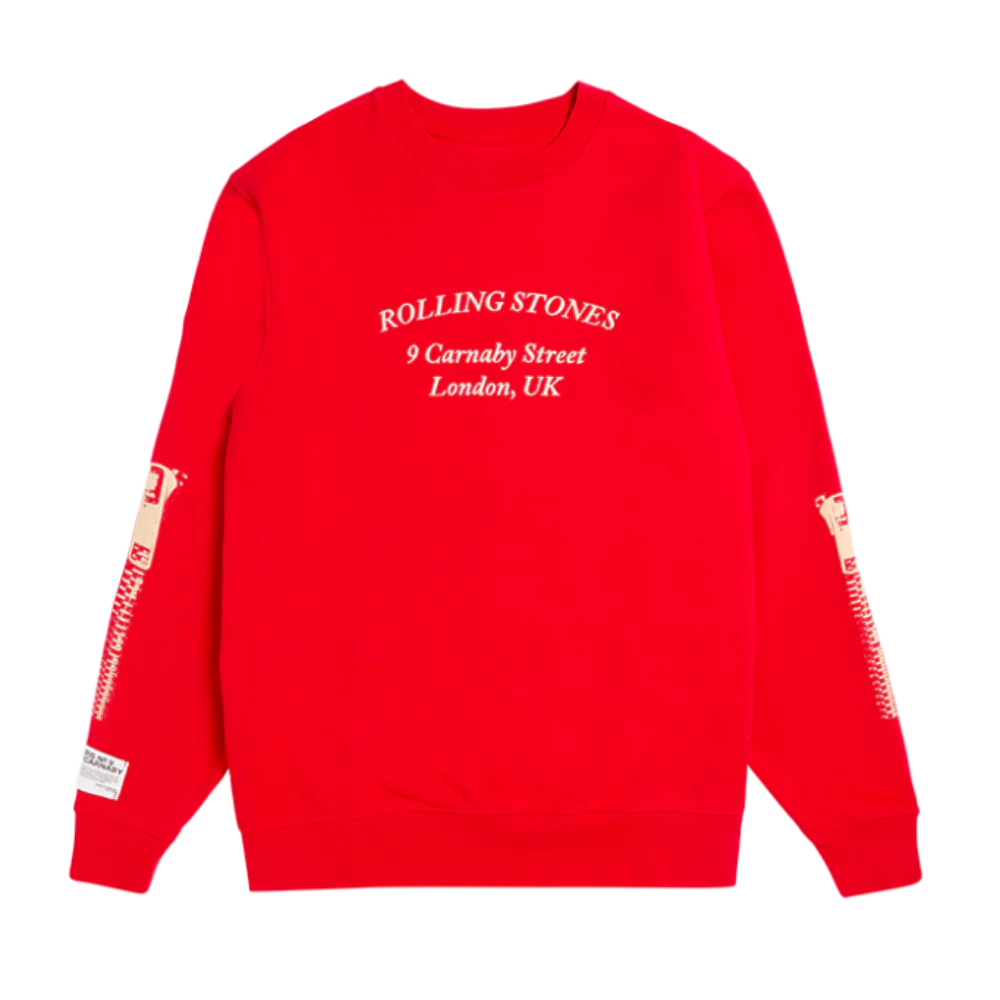 Rolling Stones Zipper Sleeve Red Crewneck Sweater