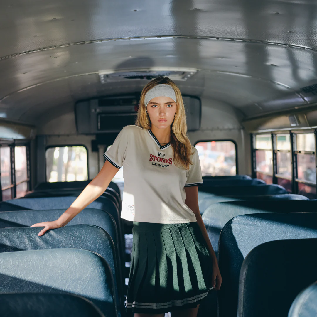 Stones Varsity V-Neck Baby Tee - Image 3
