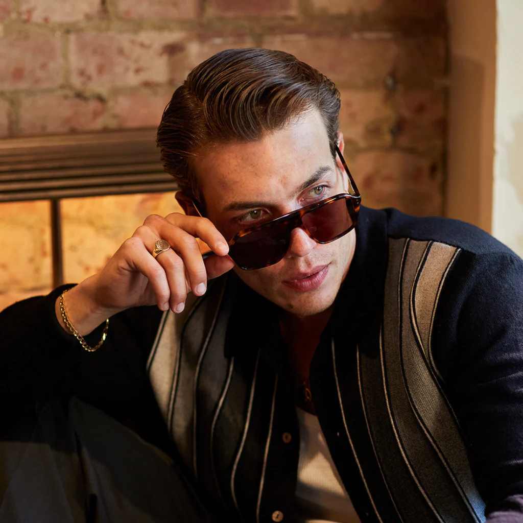 Stones x KIRK – Black & Blue Rock & Roll Aviator Dark Brown Lens - Image 2