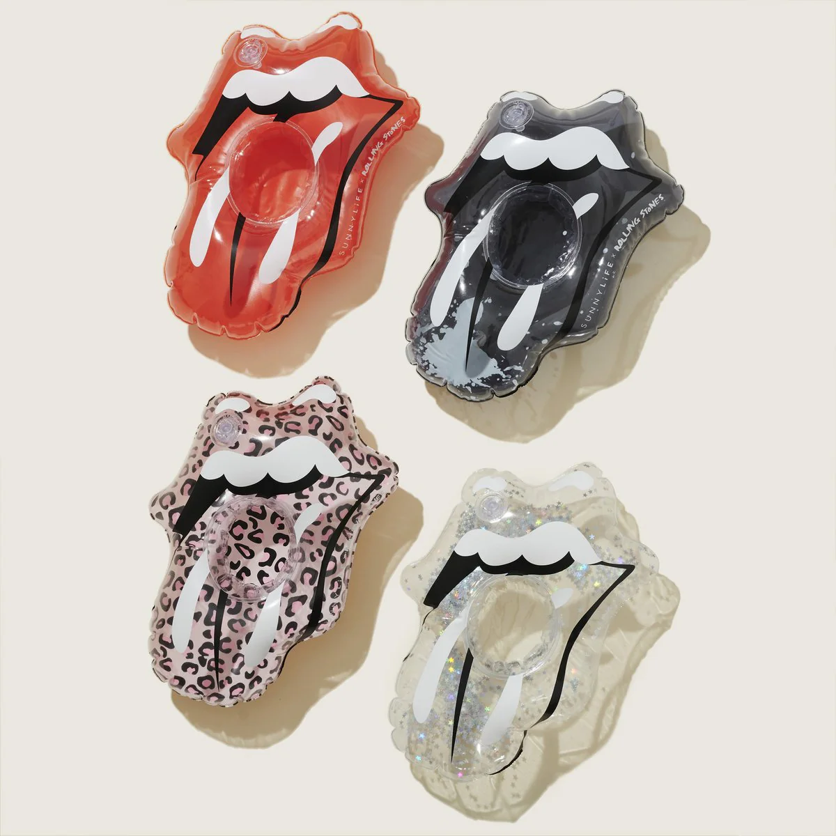 Stones x Sunnylife Set of 4 Classic Tongue Inflatable Drink Holders - Image 3