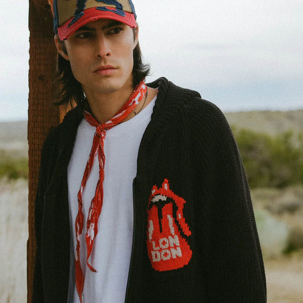The Rolling Stones Intarsia Crochet Black Hoodie - Image 6