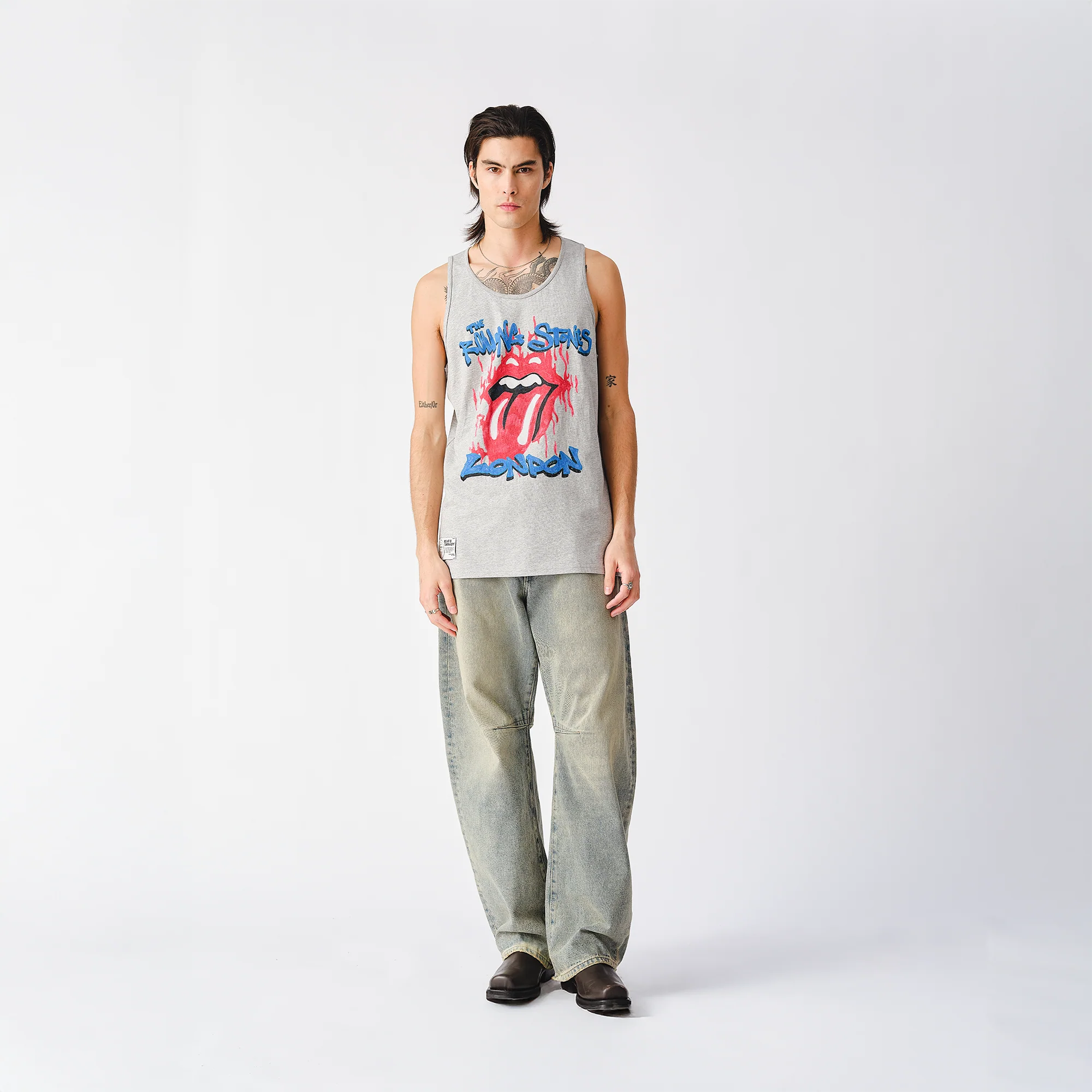 The Rolling Stones London Fire Tongue Grey Tank Top - Image 2