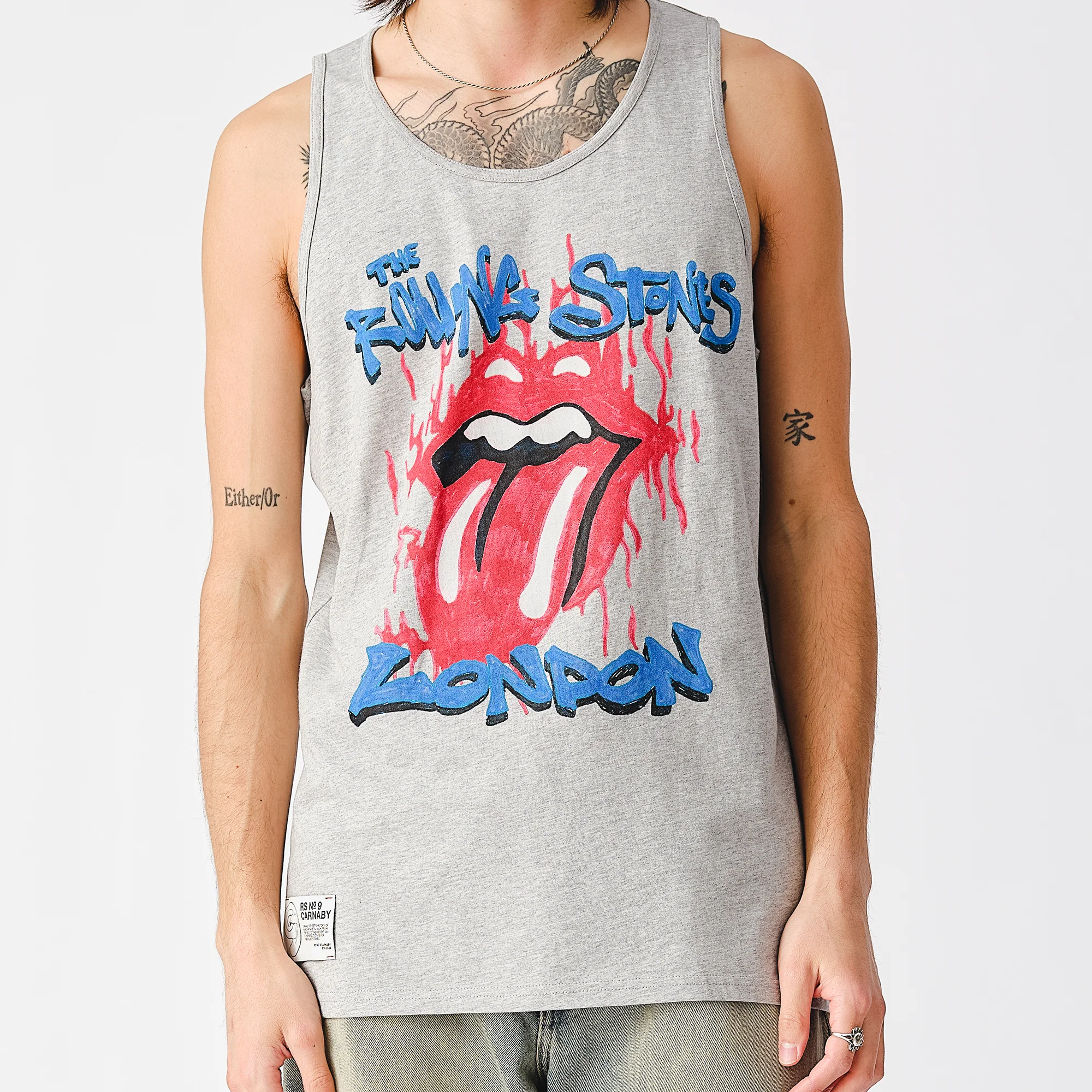 The Rolling Stones London Fire Tongue Grey Tank Top - Image 4