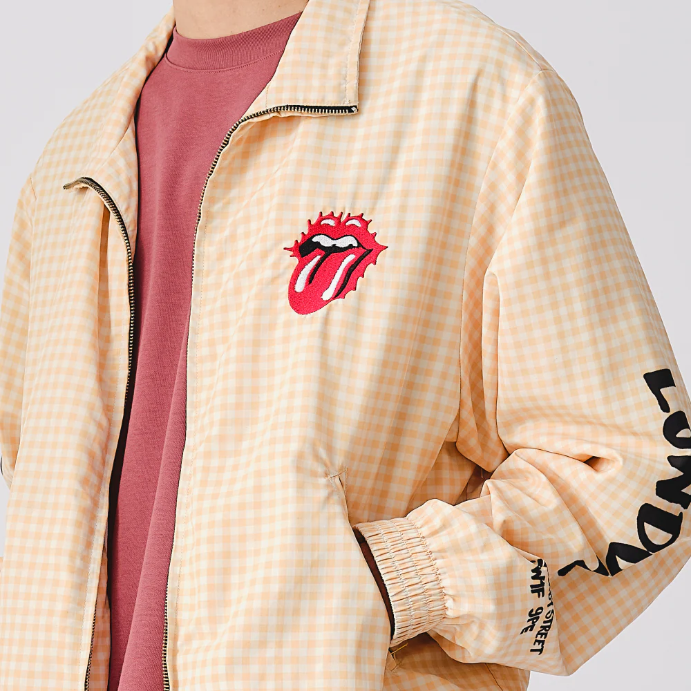 The Rolling Stones Natural Check Harrington Windbreaker Jacket - Image 7