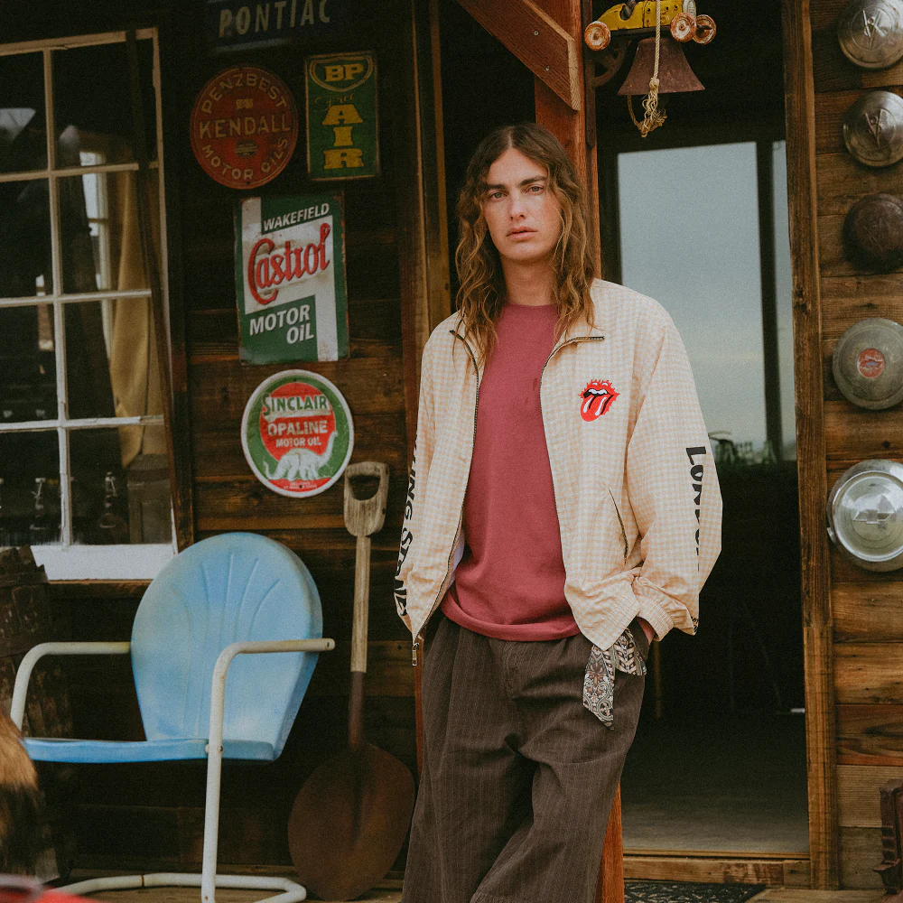 The Rolling Stones Natural Check Harrington Windbreaker Jacket - Image 9