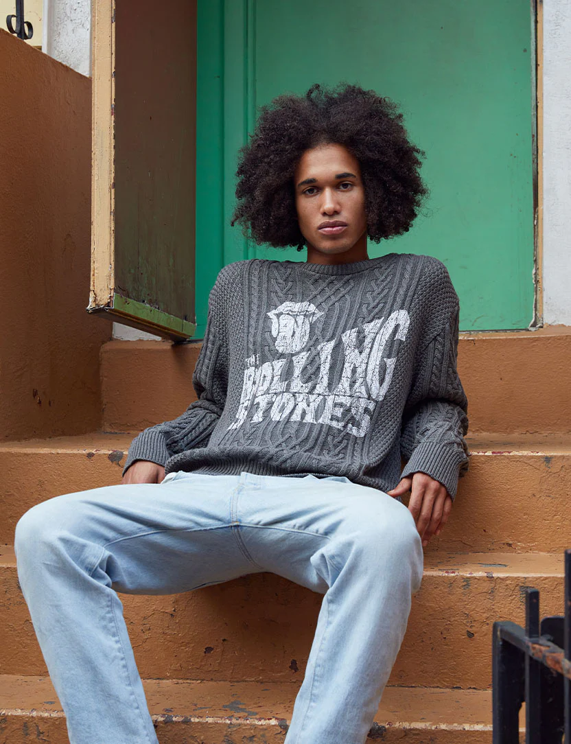 Vintage Rolling Stones Logo Cable Knit Sweater - Image 3