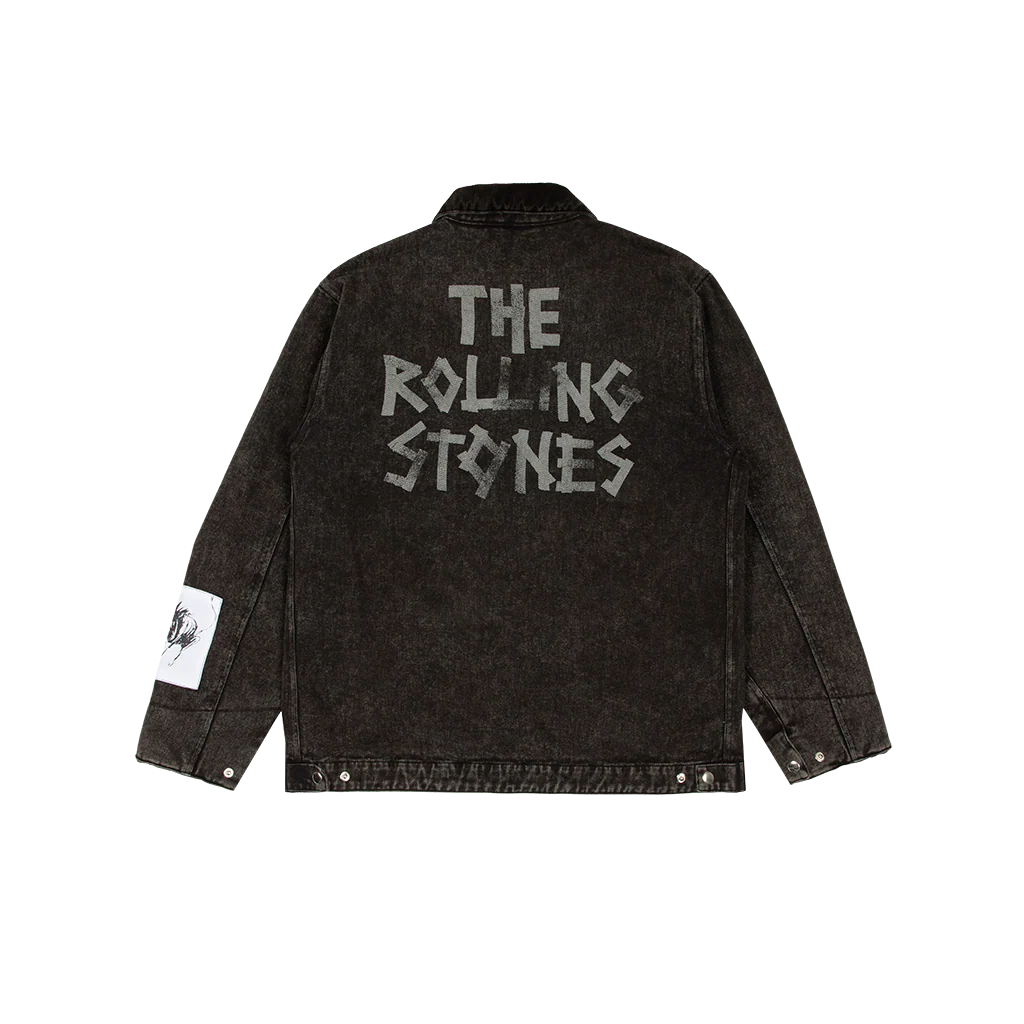 Washed Denim Charcoal Patch Work Jacket - Image 3